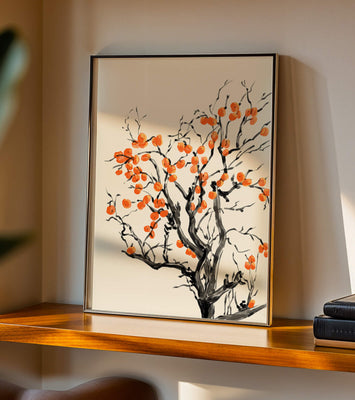 Elegant watercolor tree with vibrant orange fruit