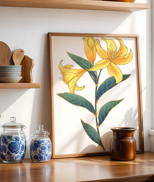 Elegante goldene Lilienillustration mit komplizierten Blattdetails