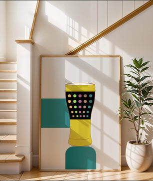Colorful abstract illustration of a pint glass with dotted pattern