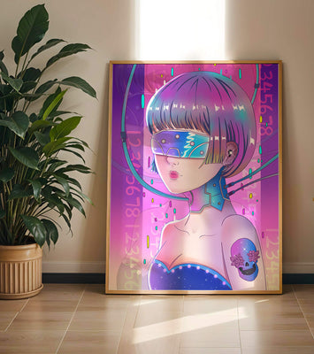 Futuristic Cyberpunk Girl with Neon Colors and Virtual Reality Elements