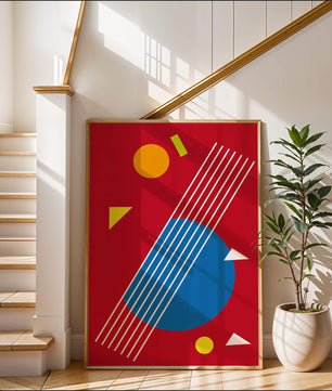 Formas geométricas abstractas con colores y líneas audaces