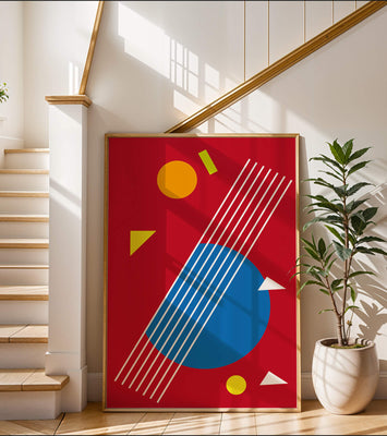 Abstract geometric shapes with bold colors and lines