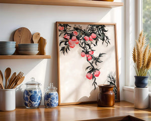 Watercolor Floral Illustration with Red Berries on Branch - Mi tienda