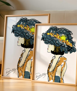 Portrait of a Fashionable Woman with a Large Hat and Gold Accents