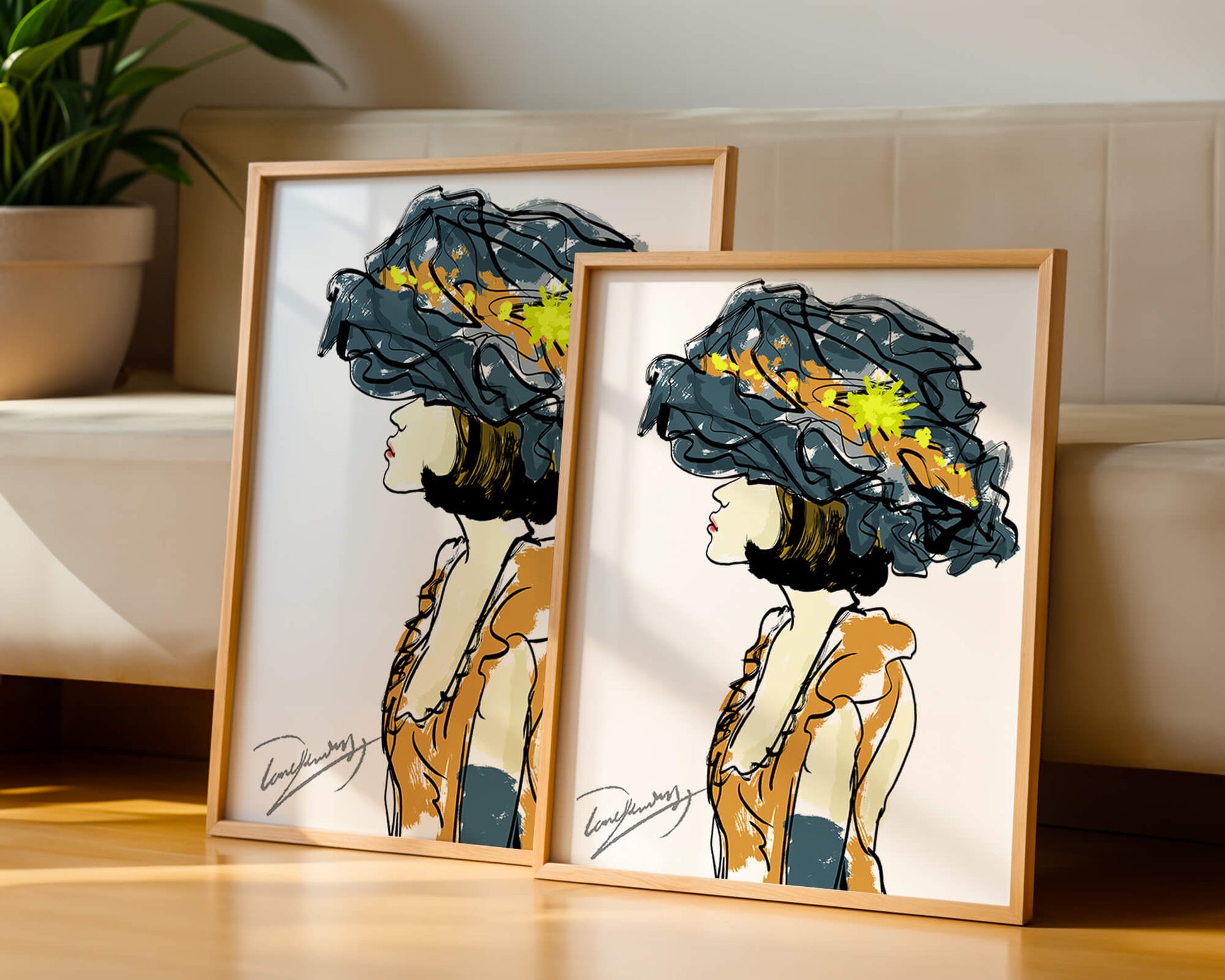 Portrait of a Fashionable Woman with a Large Hat and Gold Accents