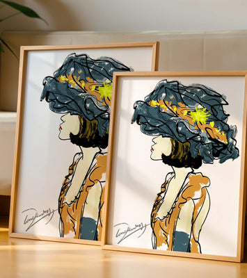 Portrait of a Fashionable Woman with a Large Hat and Gold Accents
