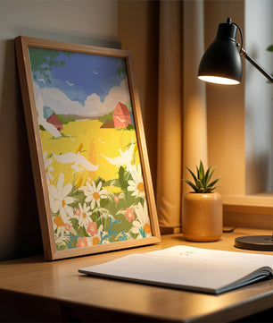 Summer Landscape with Birds and Flowers in a Pastoral Setting