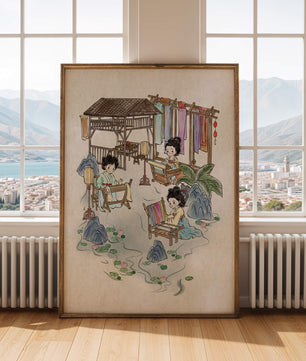 Charmante illustration des arts textiles traditionnels dans un cadre serein