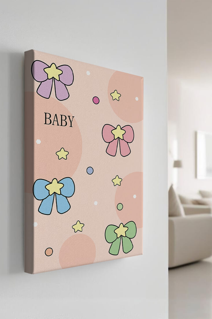 Colorful baby-themed backdrop with bows and stars