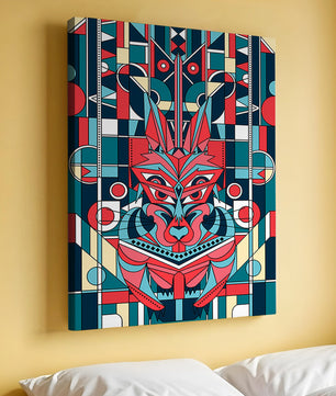 Arte abstracto geométrico de lobo con influencias tribales