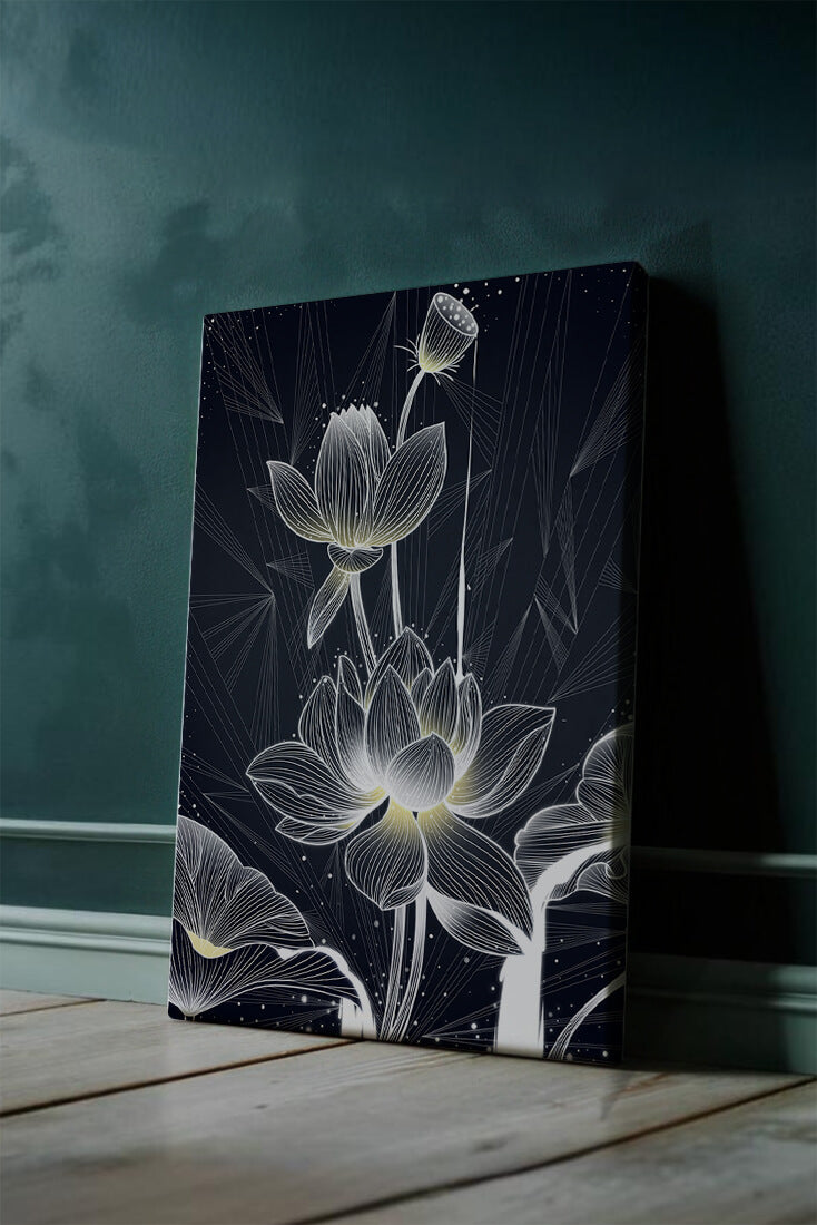 Elegant Lotus Flower Illustration with Geometric Background