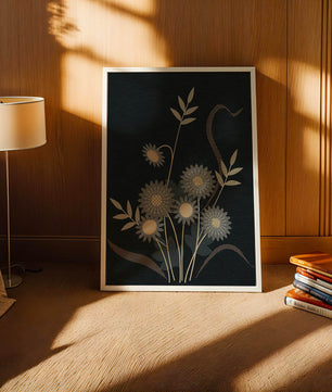 Abstract floral design with intricate patterns on dark background