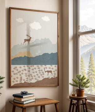 Majestic Deer and Mountain Landscape in Minimalist Style - Mi tienda