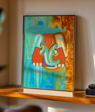 Pintura abstracta colorida de un elefante con tonos vibrantes y pinceladas artísticas