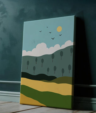 Minimalist Landscape with Hills and Sun