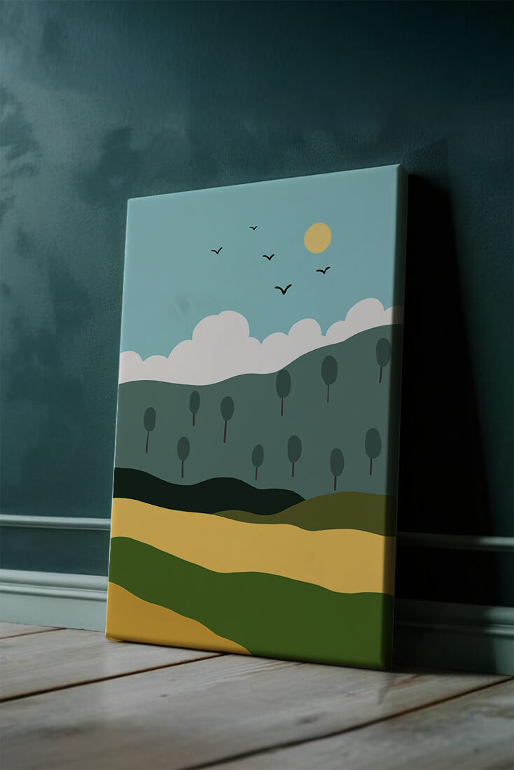 Minimalist Landscape with Hills and Sun