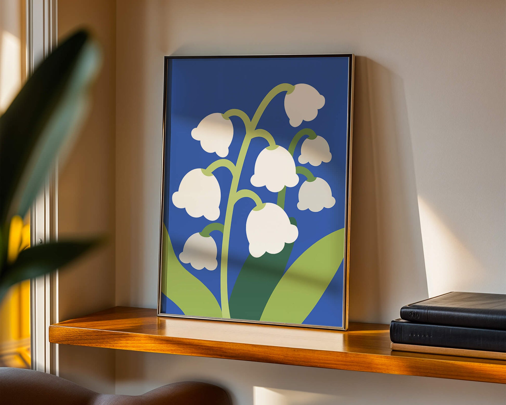 Abstract Lily of the Valley Illustration on Blue Background