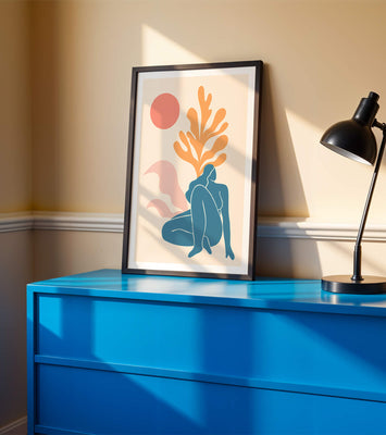 Abstract Nude Figure in Minimalist Design with Botanical Elements