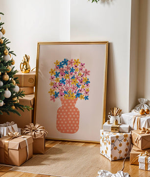 Colorful flower bouquet in a star-patterned vase