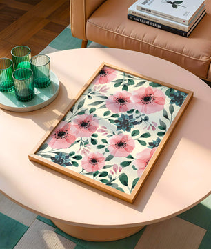 Patrón acuarela floral con flores rosas y hojas verdes