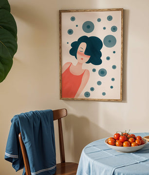 Dreamy Female Portrait with Abstract Circles in Modern Art Style - Mi tienda