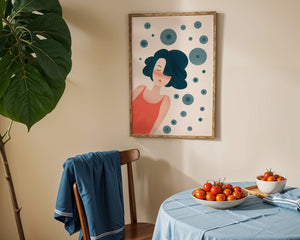 Dreamy Female Portrait with Abstract Circles in Modern Art Style - Mi tienda