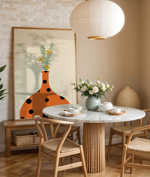 Colorful Polka Dot Vase with Yellow Flowers and Green Leaves - Mi tienda