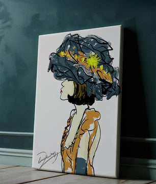 Portrait of a Fashionable Woman with a Large Hat and Gold Accents