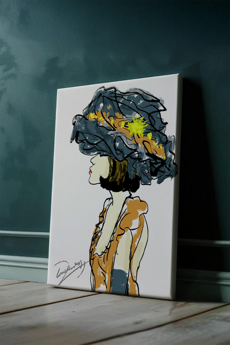 Portrait of a Fashionable Woman with a Large Hat and Gold Accents