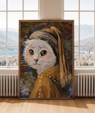 Retrato caprichoso de un gato en estilo clásico con pinceladas detalladas