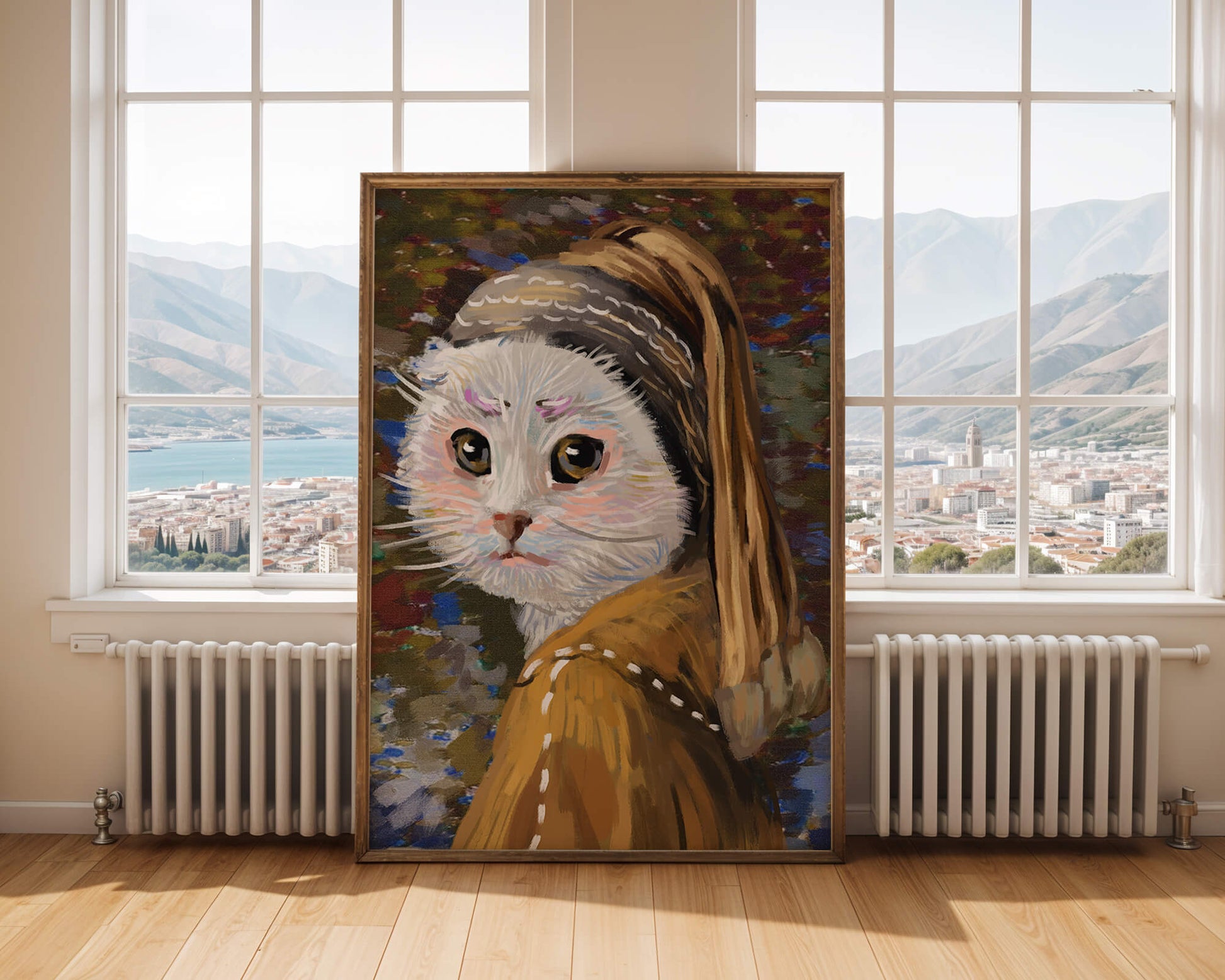 Retrato caprichoso de un gato en estilo clásico con pinceladas detalladas