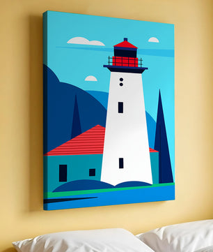 Illustration moderne d'un phare avec des couleurs vives