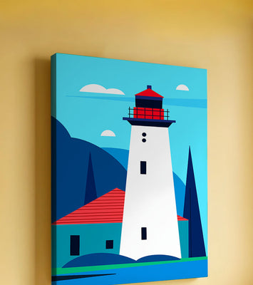 Modern illustration of a lighthouse with vibrant colors