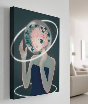 Portrait fantastique onirique avec une silhouette éthérée aux cheveux roses