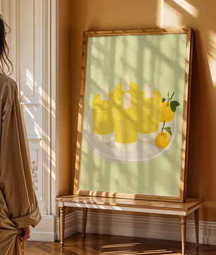 Illustration de sucettes glacées jaunes et d'oranges sur une assiette