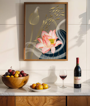 Elegant floral design with blooming lotus and golden fish accents