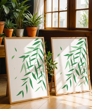 Illustration artistique de feuilles vertes élégantes sur fond noir