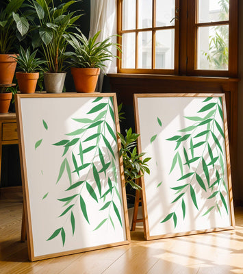 Elegant green leaves on black background art illustration