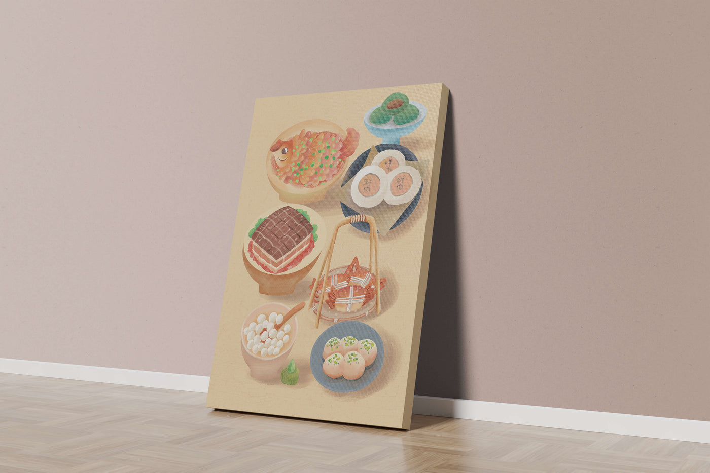 Colorful Chinese Cuisine Illustration with Various Dishes