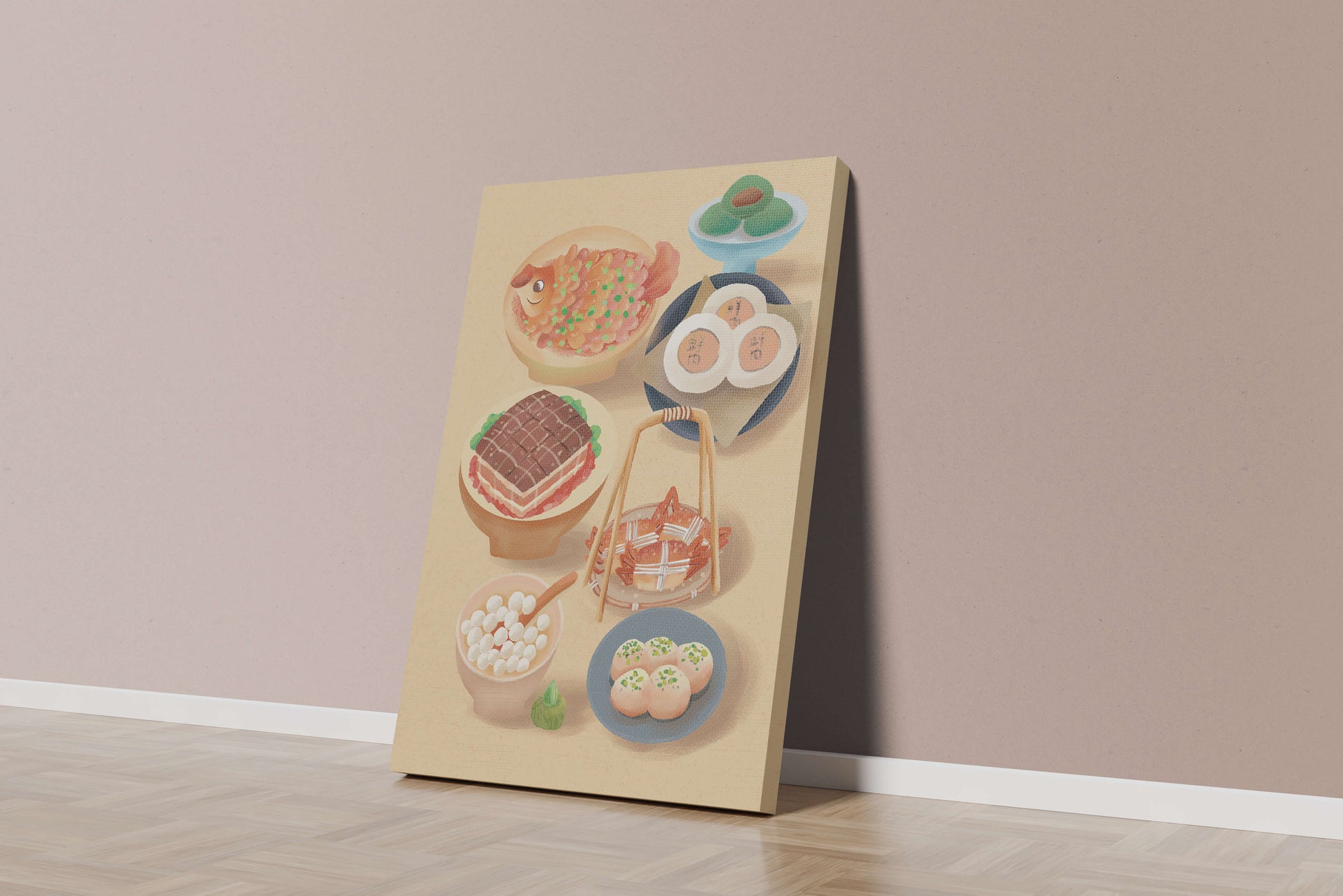 Colorful Chinese Cuisine Illustration with Various Dishes