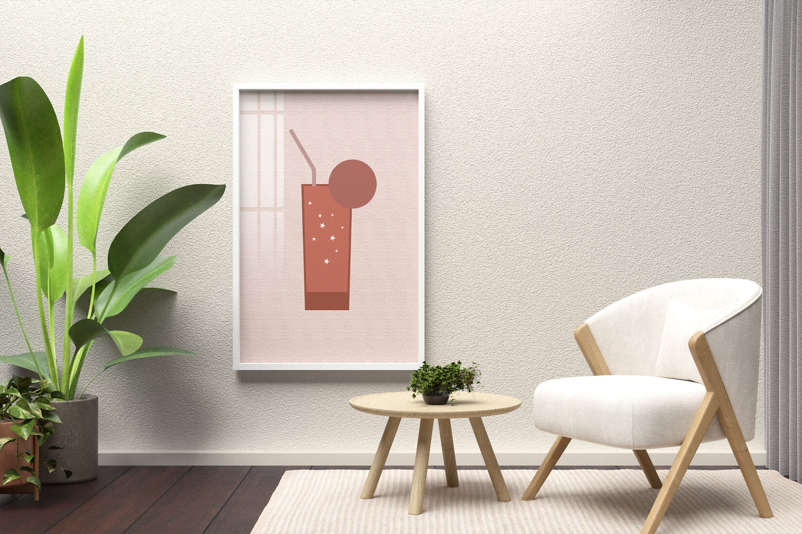 Minimalist Illustration of a Chocolate Drink with Straw and Window Background - Mi tienda