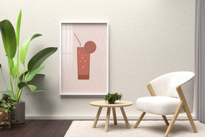Minimalist Illustration of a Chocolate Drink with Straw and Window Background - Mi tienda