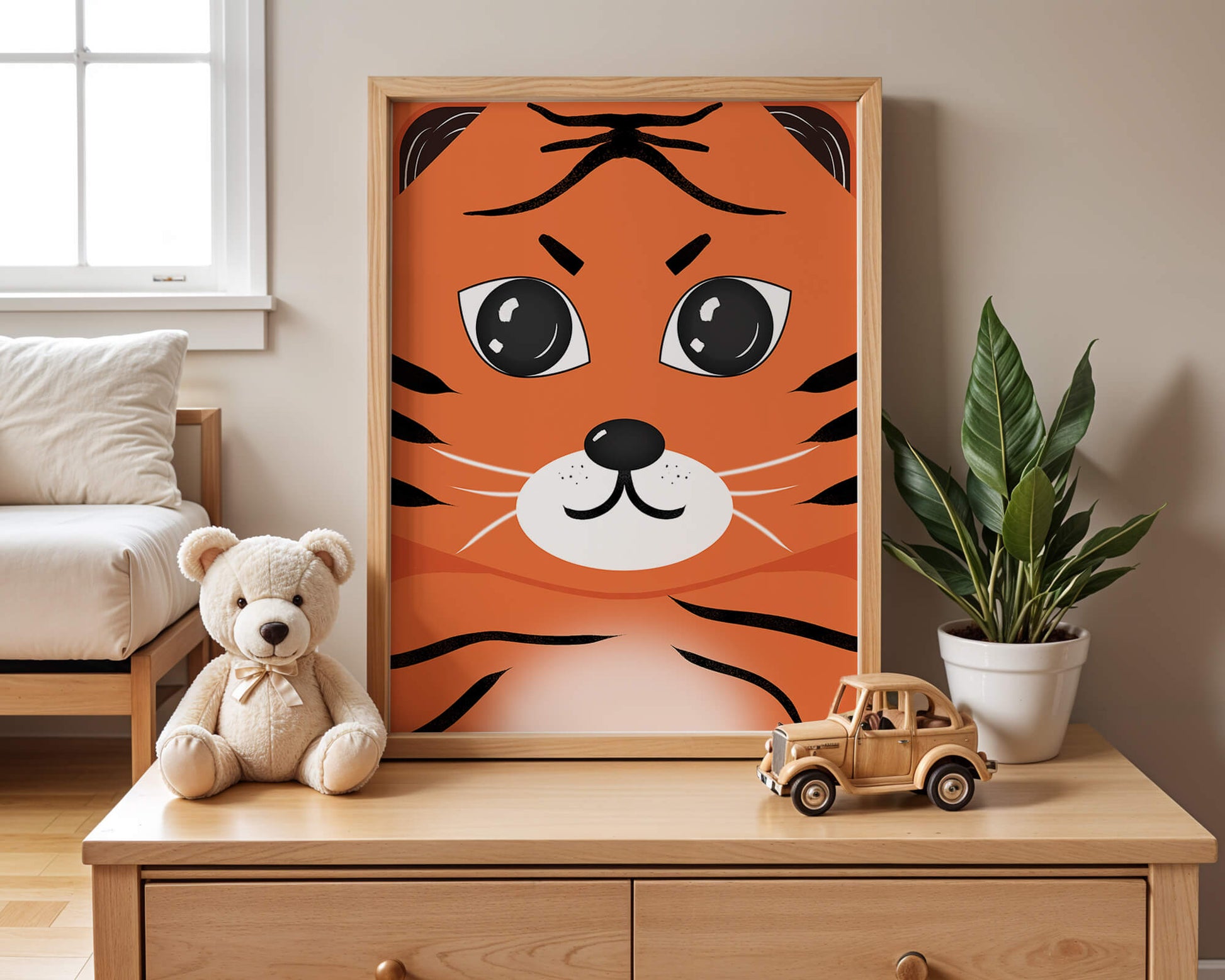 Adorable tiger face illustration with bold features
