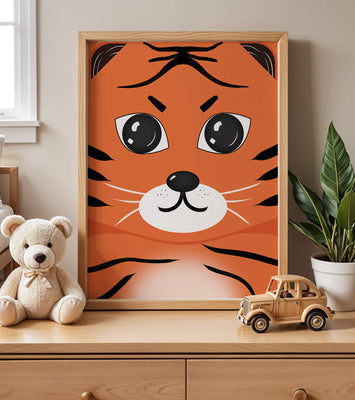 Adorable tiger face illustration with bold features
