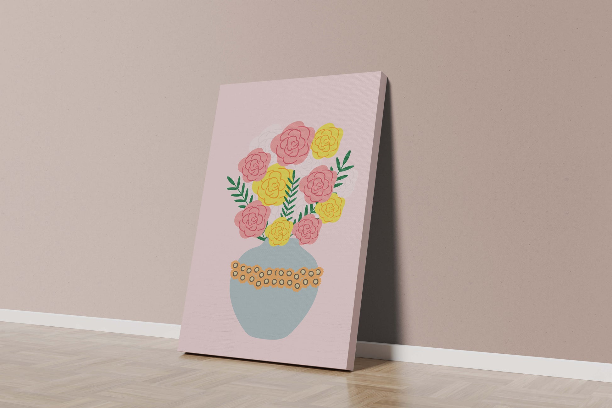 Colorful flower bouquet in a decorative vase illustration
