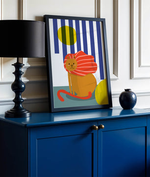 Colorful abstract lion illustration with vibrant stripes