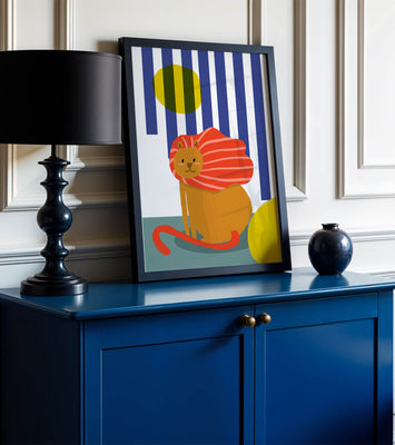 Colorful abstract lion illustration with vibrant stripes