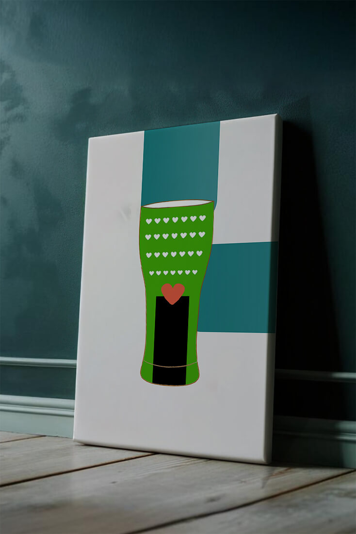 Green vase with heart pattern and minimalistic design