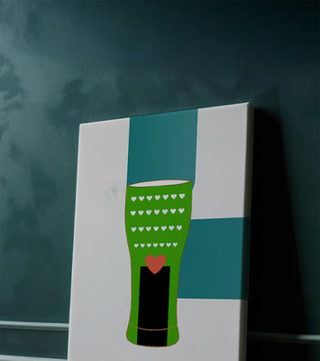 Green vase with heart pattern and minimalistic design
