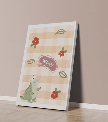 Playful Crocodile With Flowers And Speech Bubble On Checkered Background